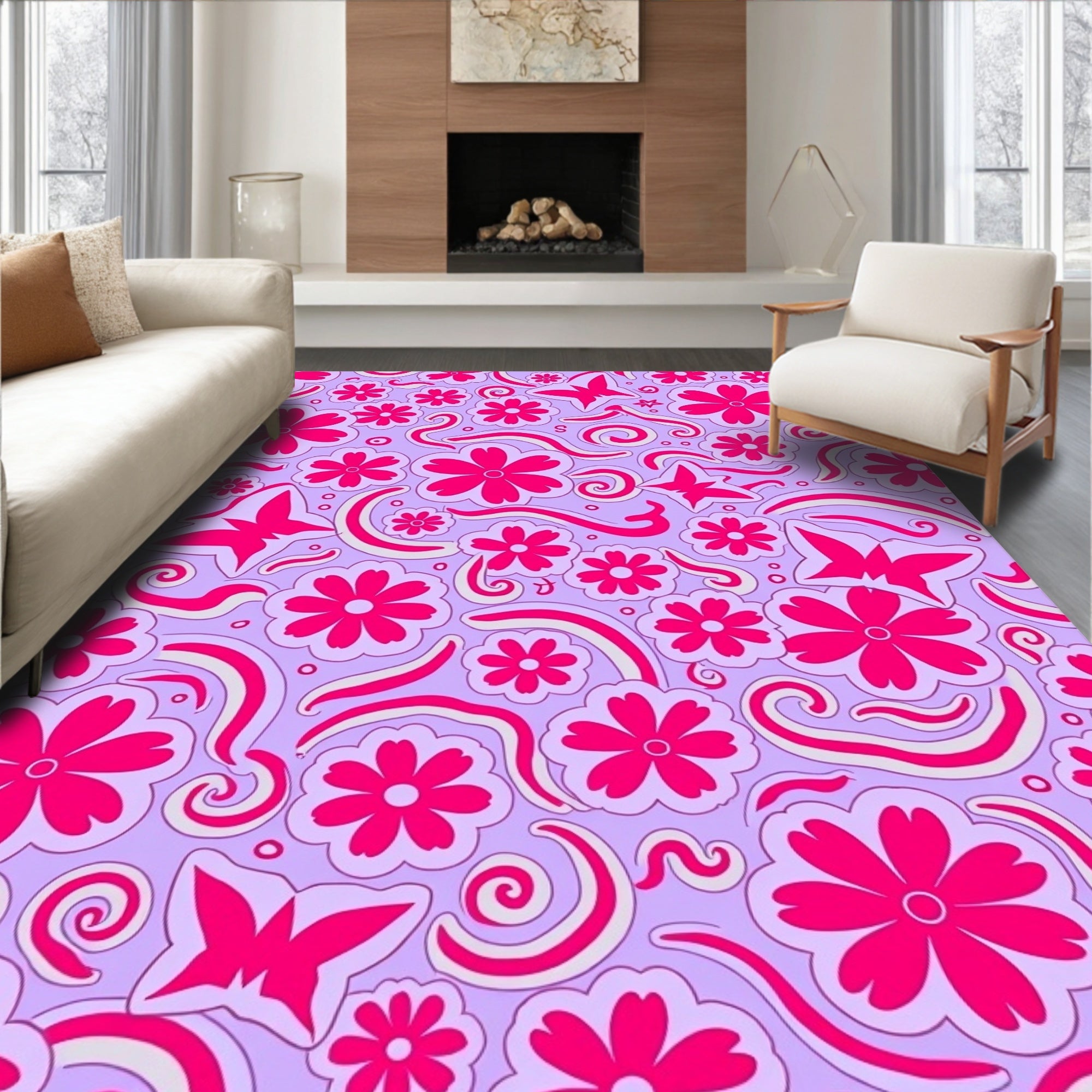 Floral Butterfly Swirl Pattern Rug
