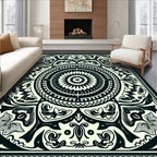 Intricate Floral Mandala Black and Ivory Rug