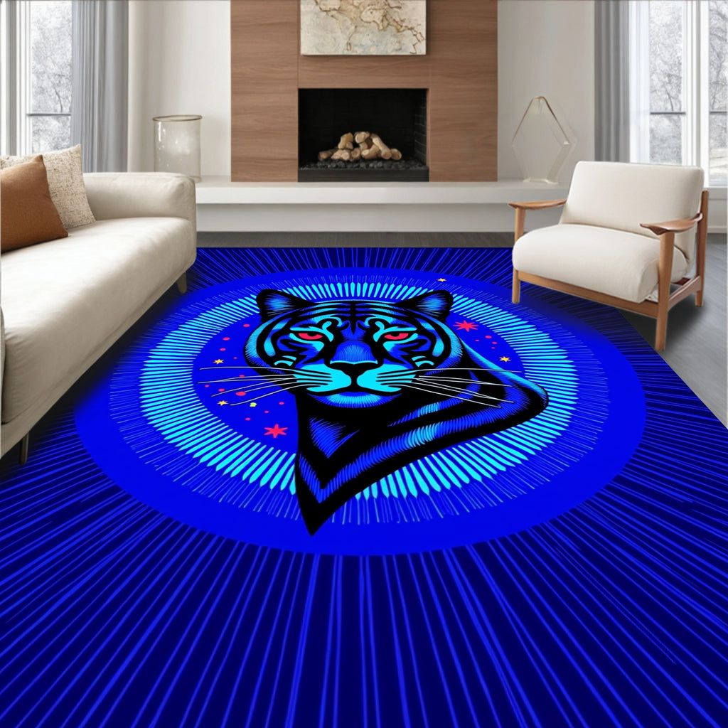 Bold Neon Tiger Radiating Circle Design Rug