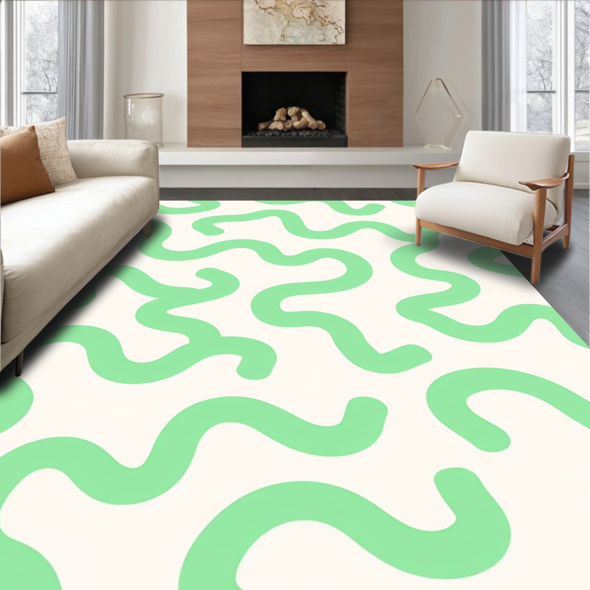 Mint Wavy Organic Pattern Rug