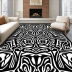 Bold Black White Swirling Abstract Pattern Rug