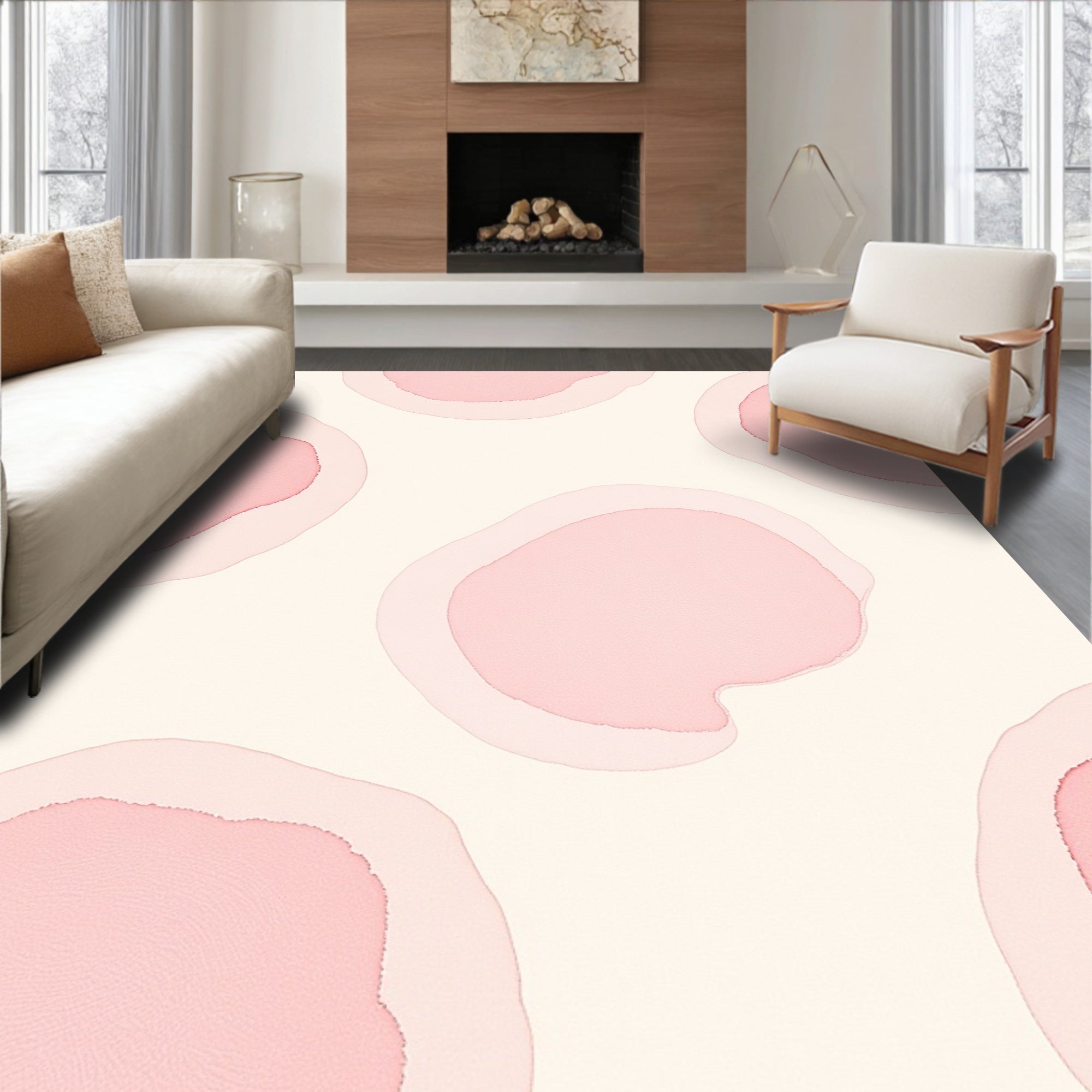 Soft Pink Abstract Blob Pattern Rug