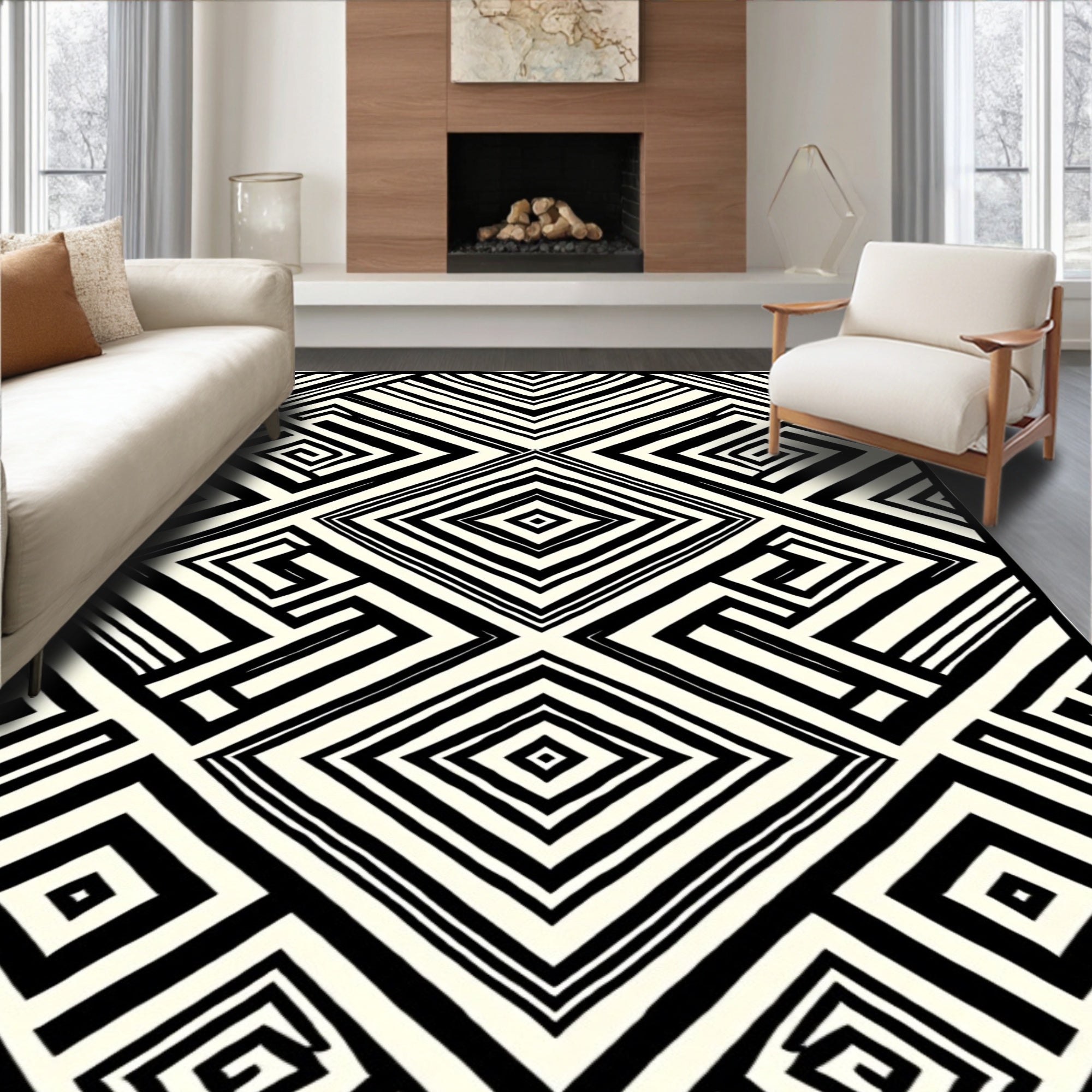 Geometric Labyrinth Pattern Rug