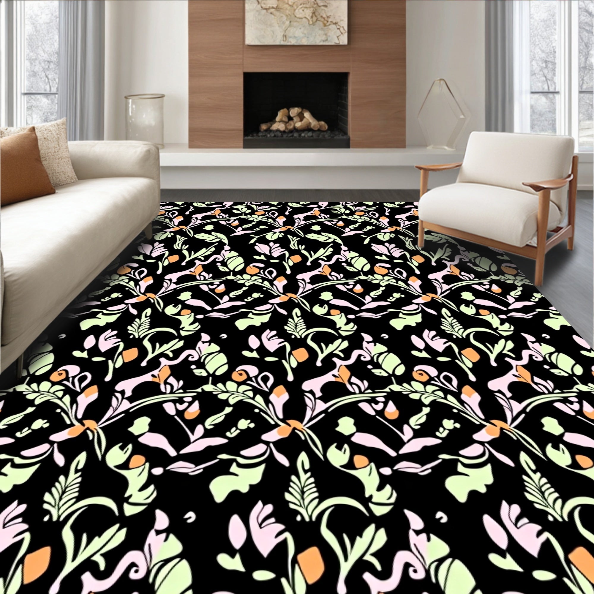 Charming Floral Swirl Abstract Design Rug