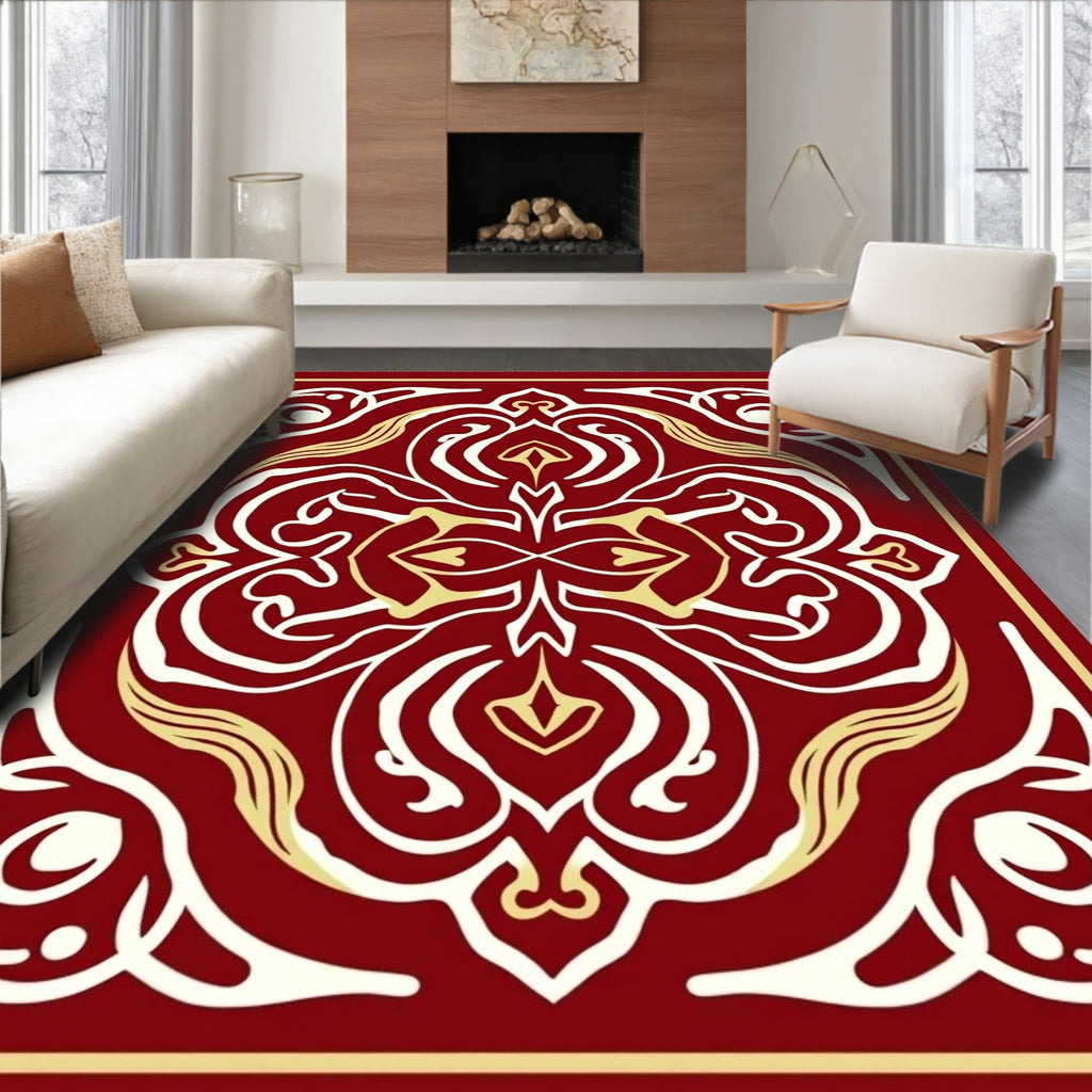Red Ivory Gold Ornamental Pattern Rug