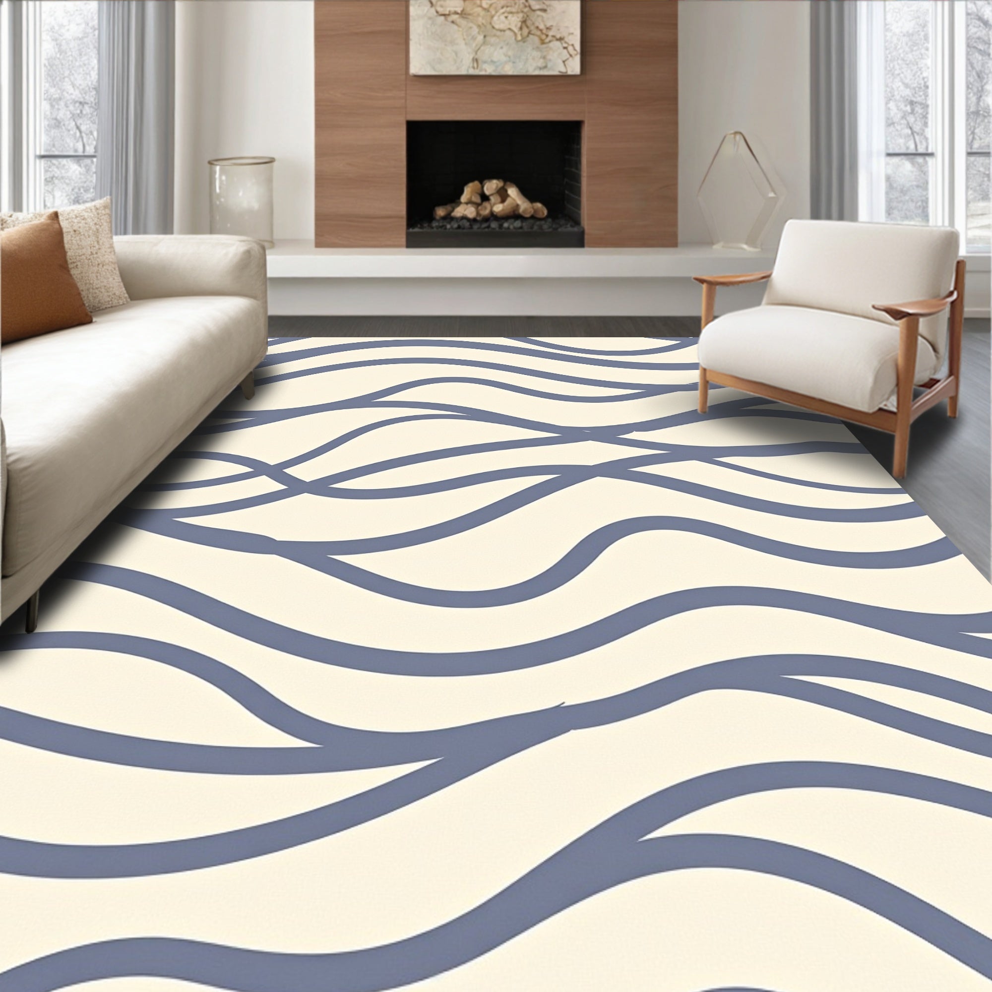 Serene Intersecting Wave Pattern Rug