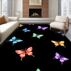 Colorful Butterflies on Black Background Pattern Rug