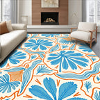 Blue Orange Abstract Floral Pattern Rug