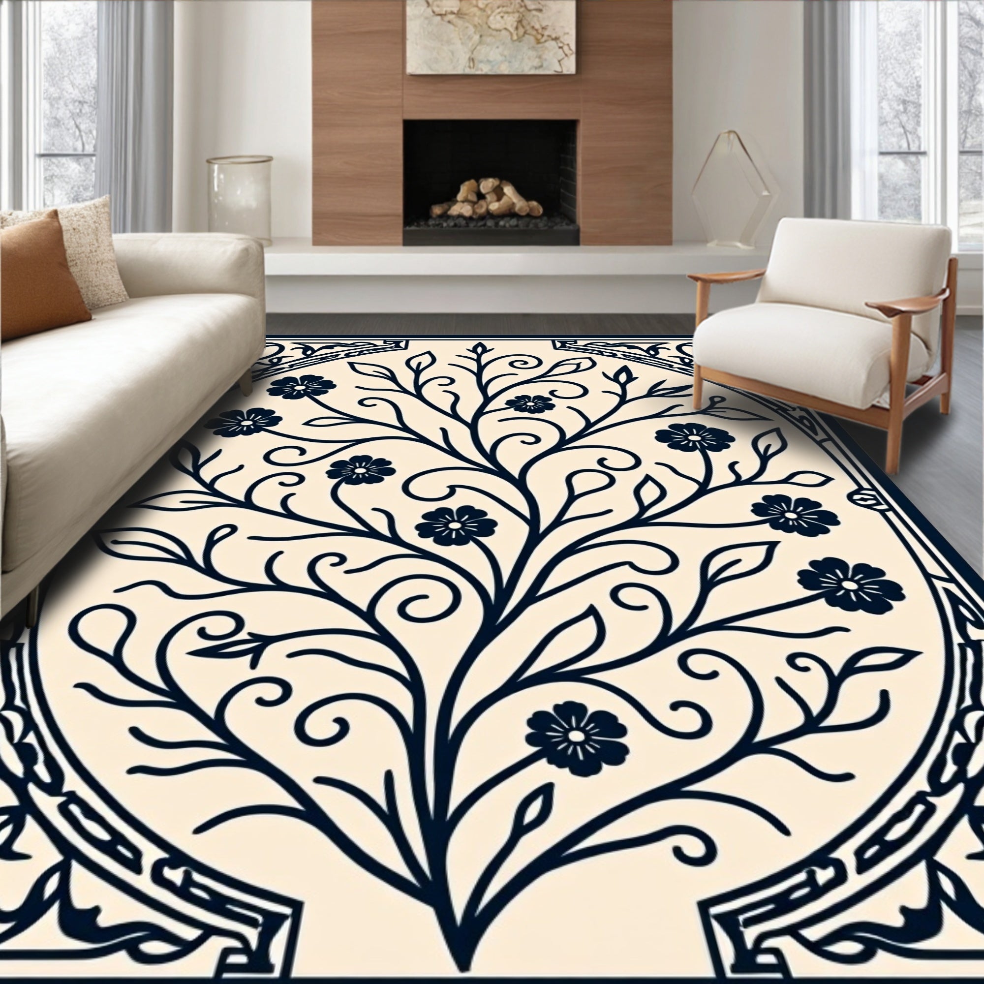 Ornate Floral Vine Pattern Rug