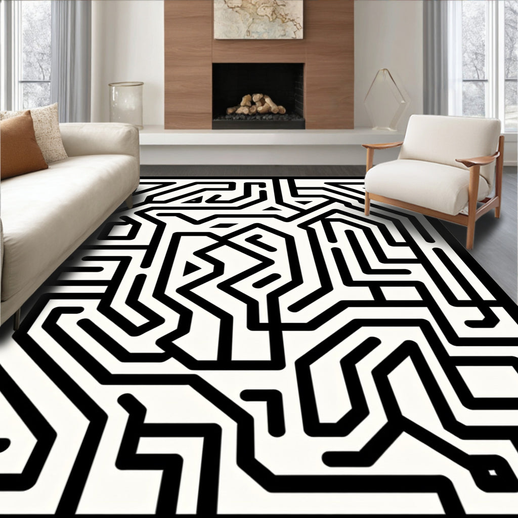 Modern Geometric Maze Pattern Rug