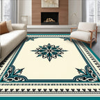 Teal Floral Medallion Border Rug