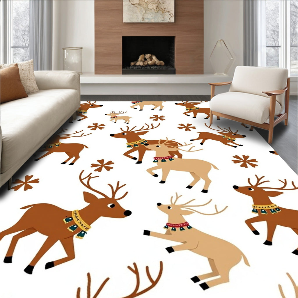Playful Reindeer Ensemble With Bells Rug