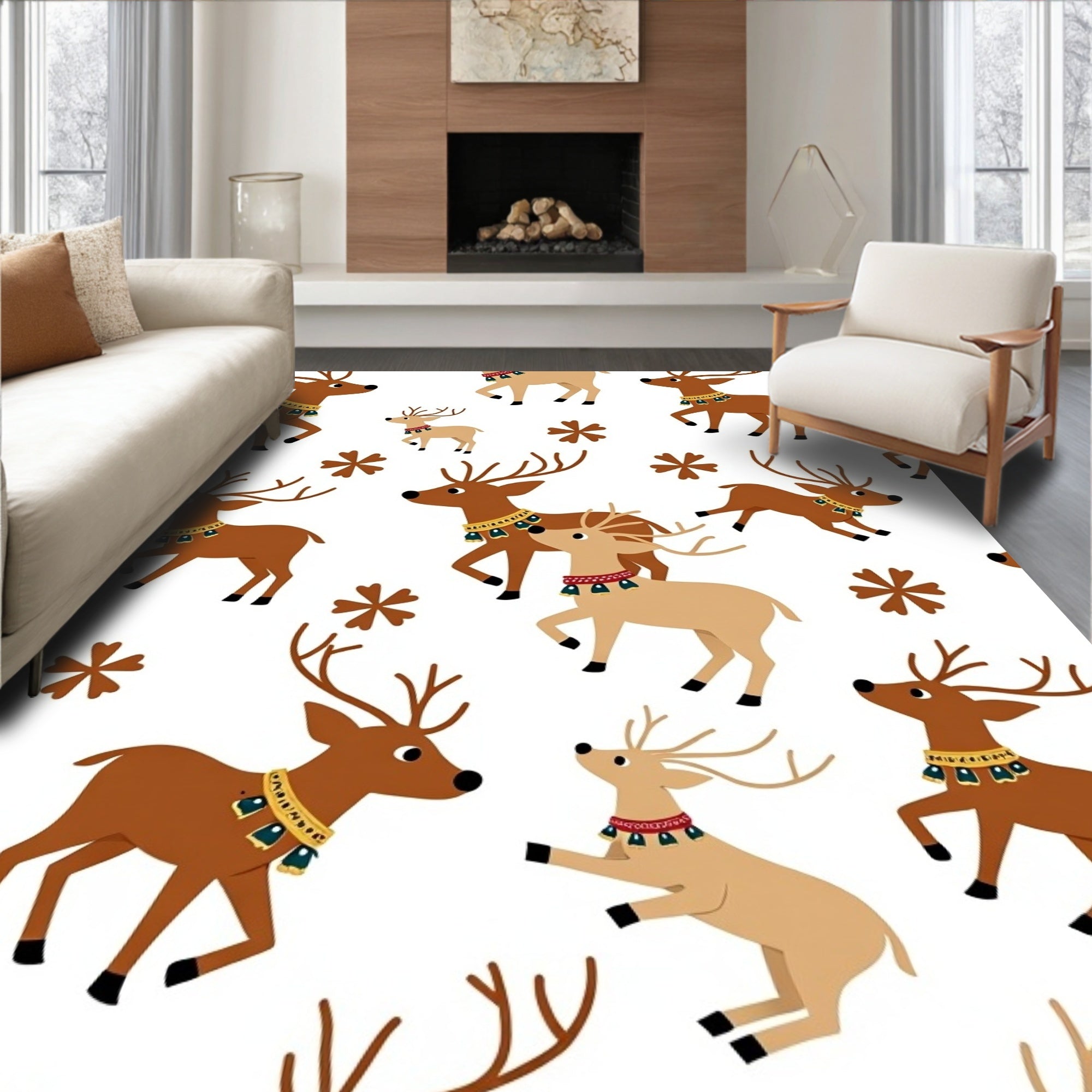 Playful Reindeer Ensemble With Bells Rug