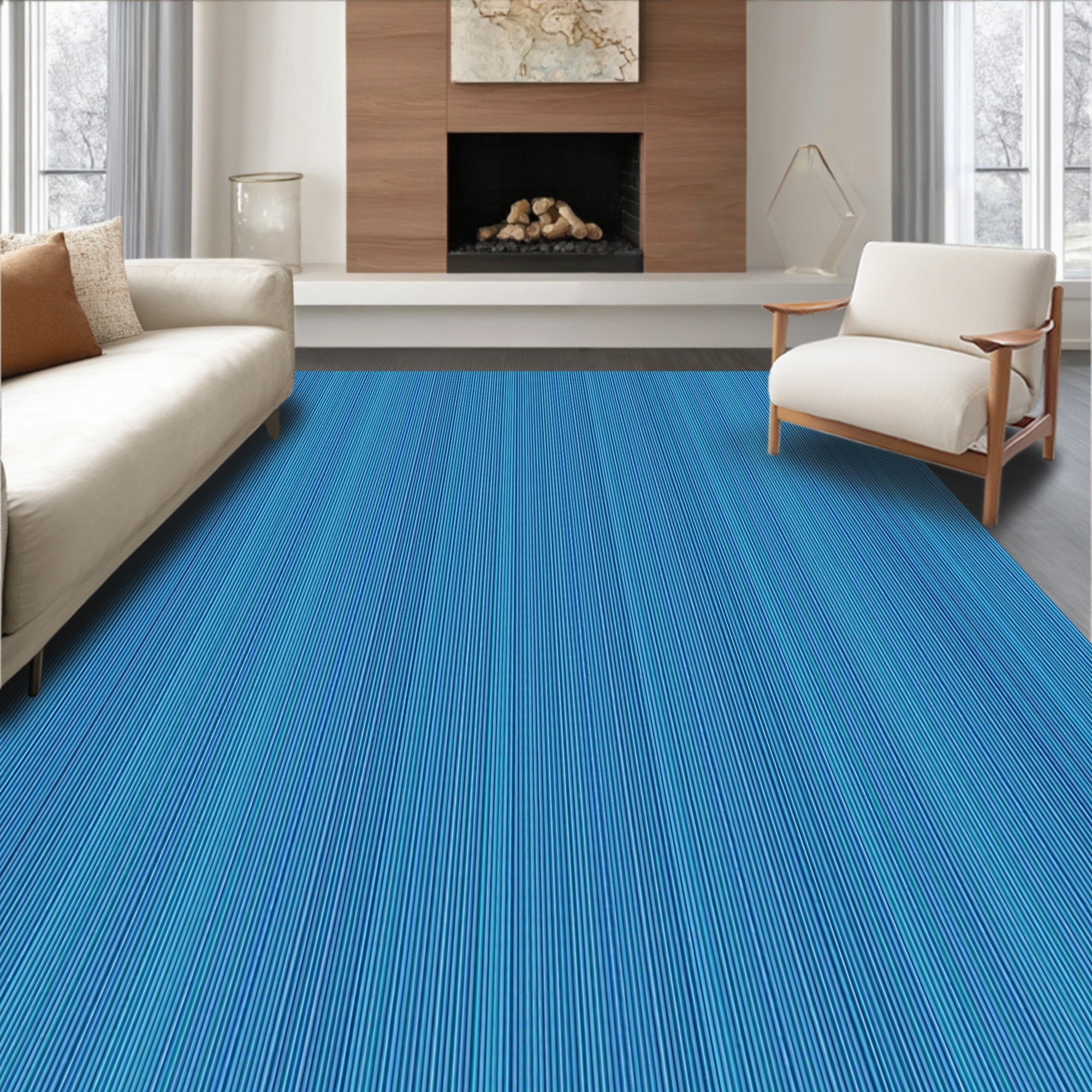 Linear Blue Stripe Pattern Rug