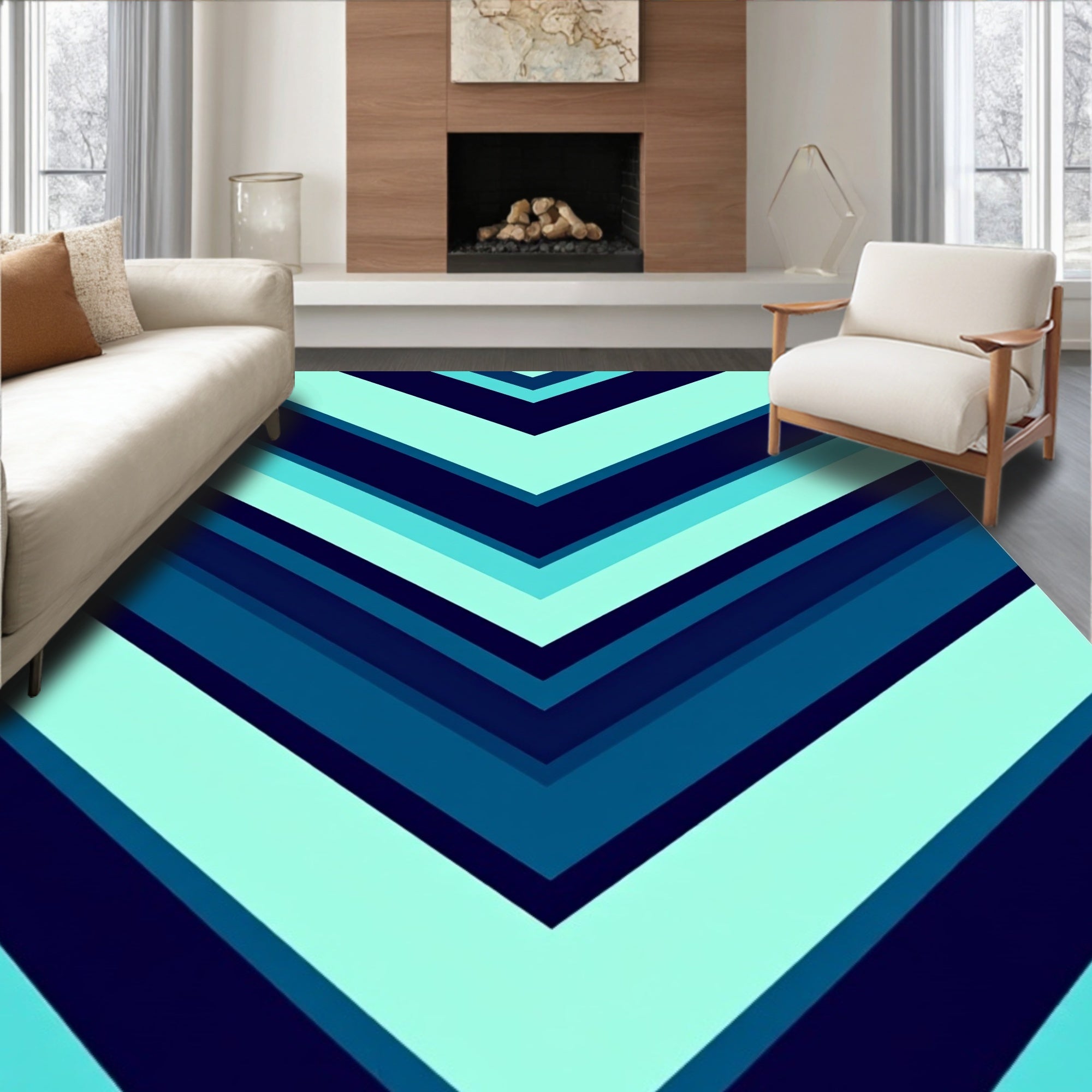 Chevron Pattern Blue Aqua Rug