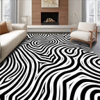 Bold Black White Abstract Swirls Rug