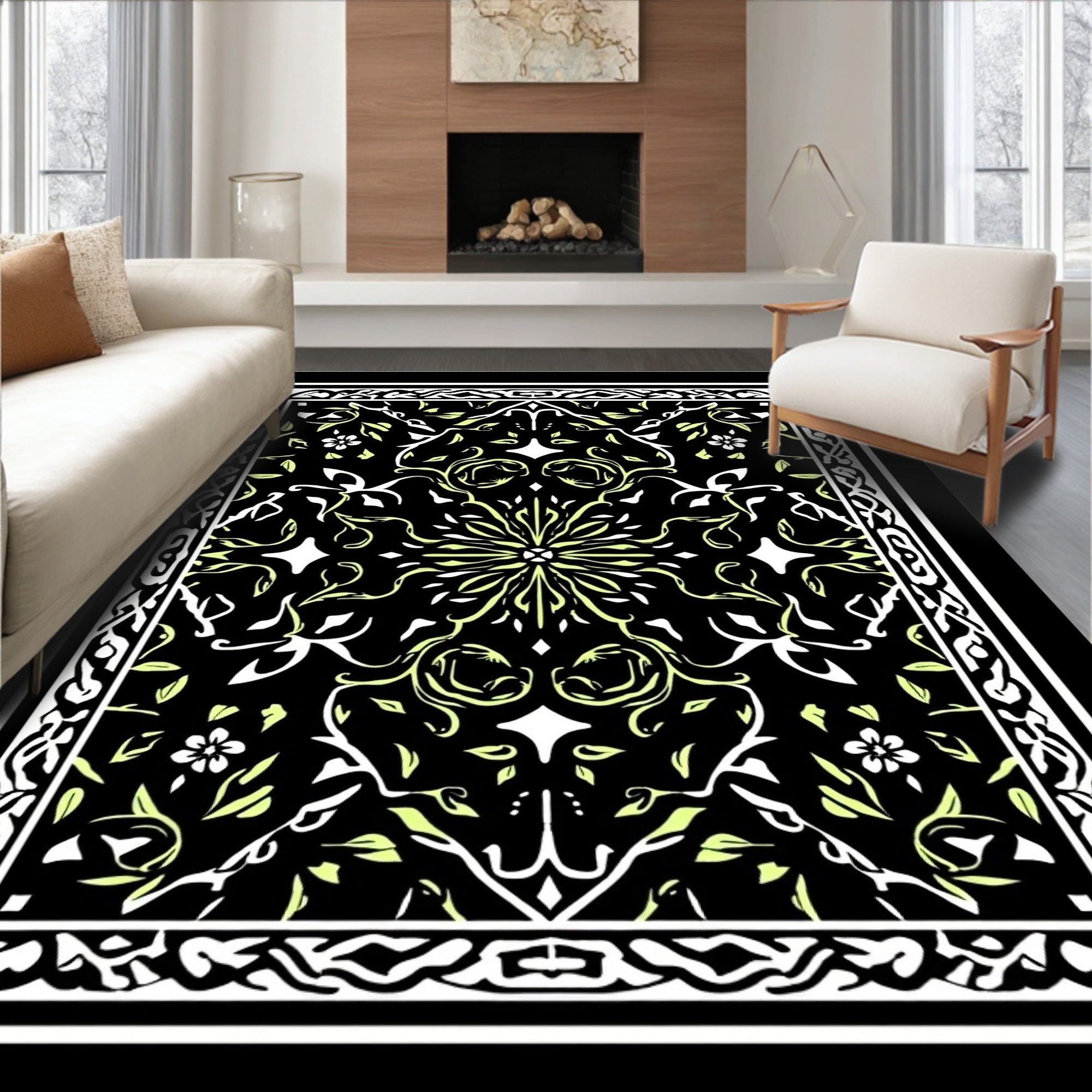 Ornate Black Floral Medallion Rug