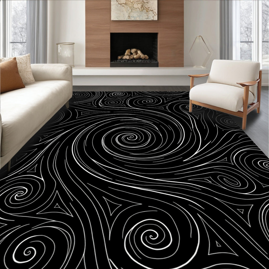 Abstract Swirl Pattern Monochrome Rug