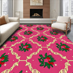 Pink Holly Berry Wreath Lattice Rug
