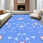 Playful White Cats Hearts Pattern Rug