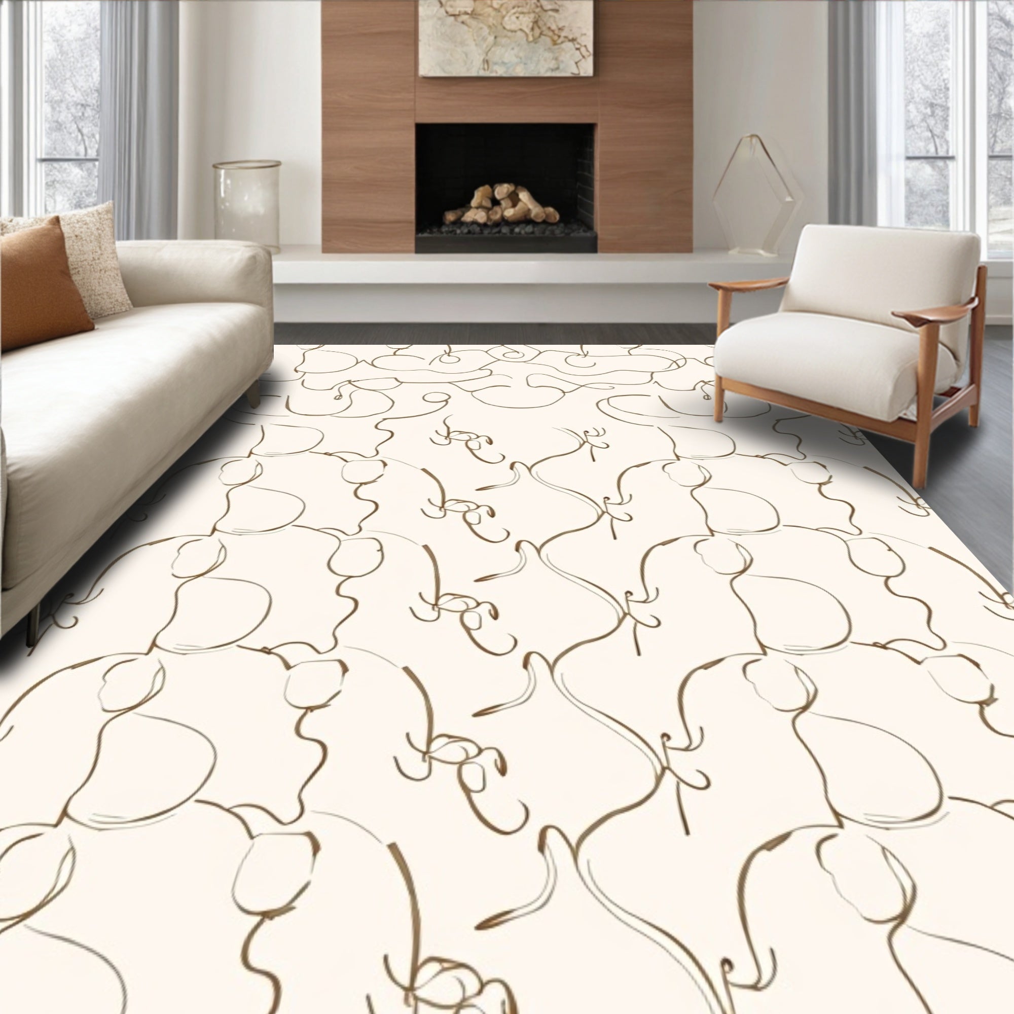 Line Art Organic Abstract Pattern Rug