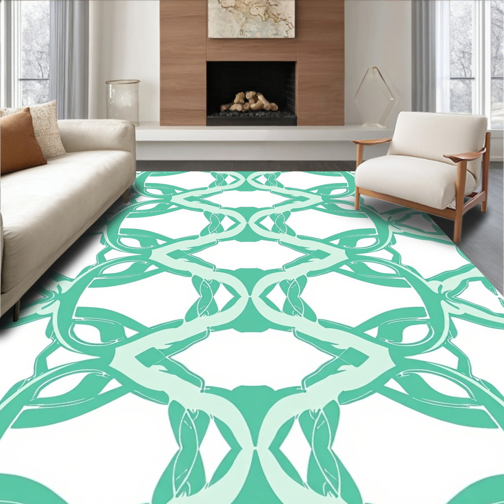 Wavy Teal Interlocking Interlace Design Rug
