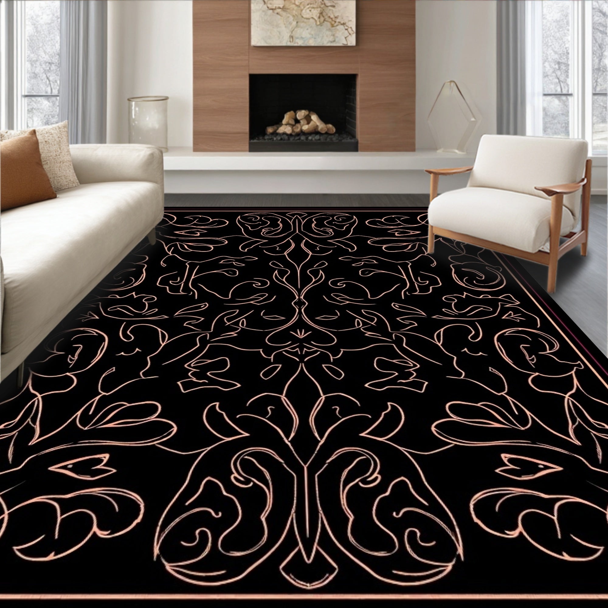 Art Nouveau Floral Outline Design Rug