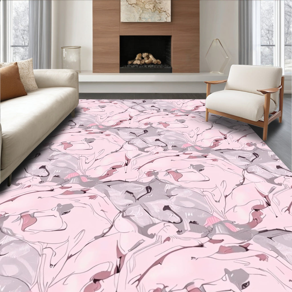 Soft Pink Whimsical Swirl Composition Rug