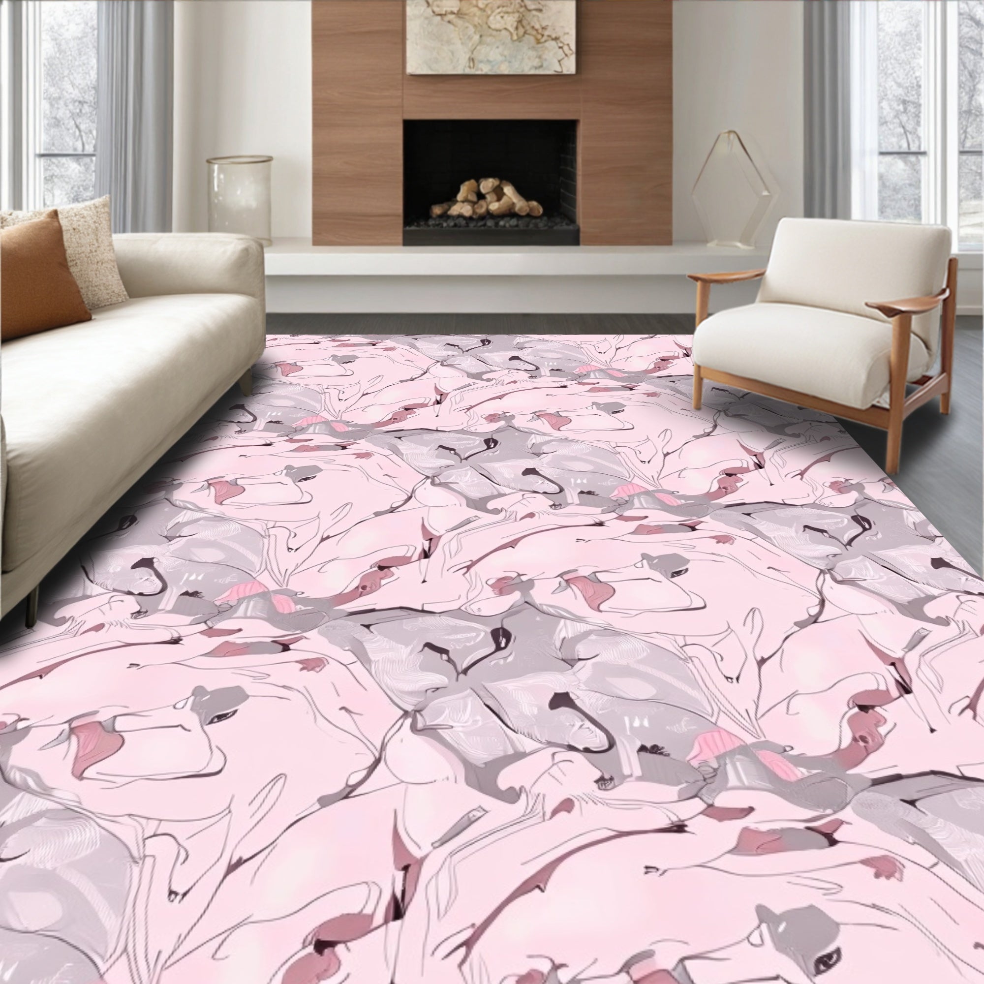 Soft Pink Whimsical Swirl Composition Rug