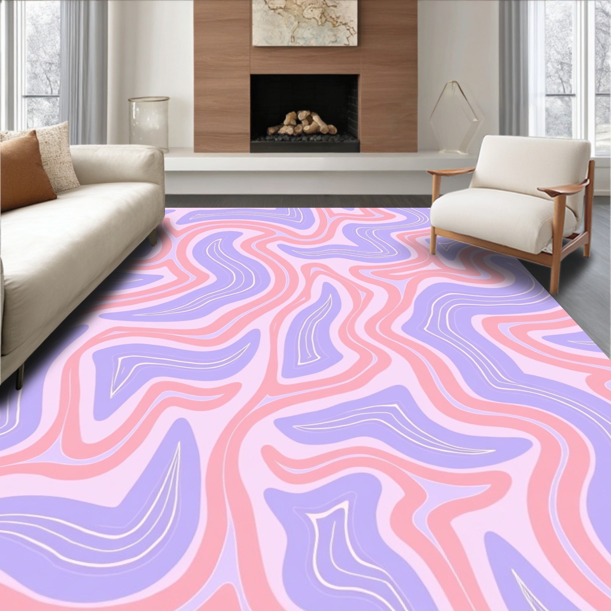 Pastel Swirl Wave Pattern Rug