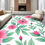 Pink Floral Botanical Pattern Rug