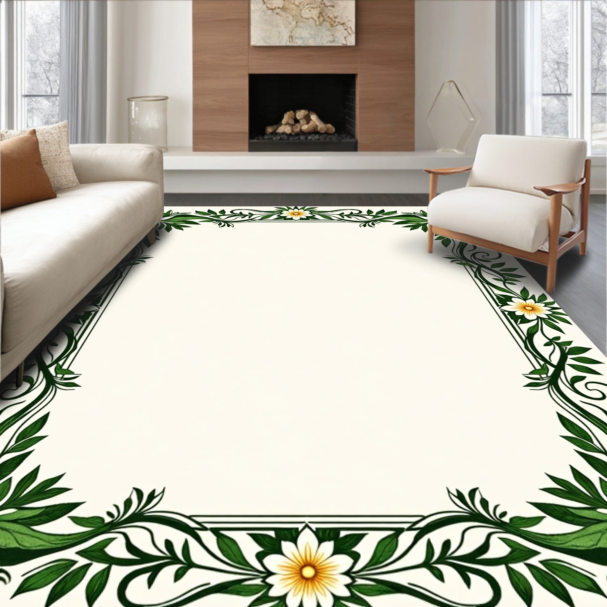 Vine and Daisy Border Design Rug