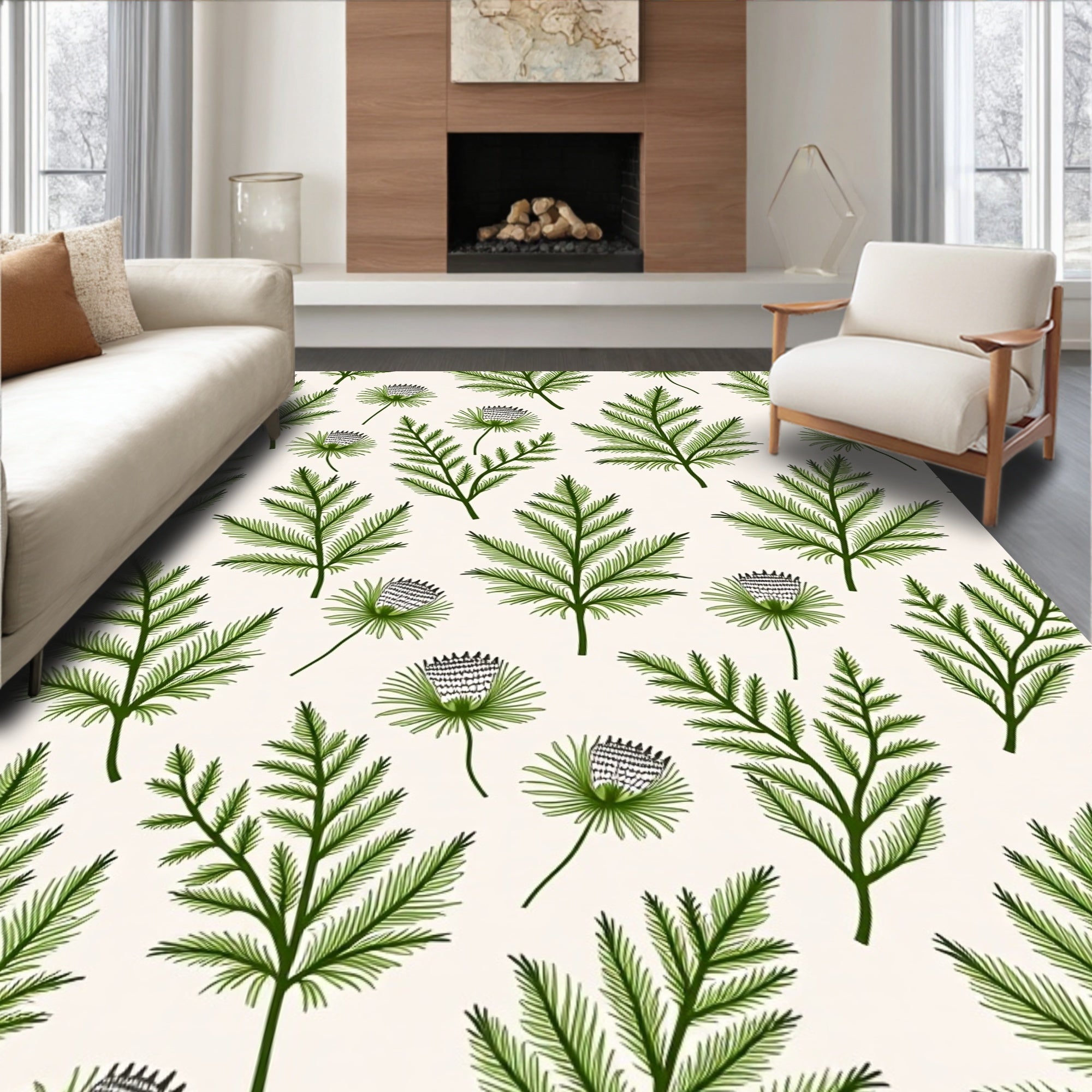 Green Leafy Botanical Pattern Rug