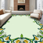 Green Yellow Floral Swirl Border Rug