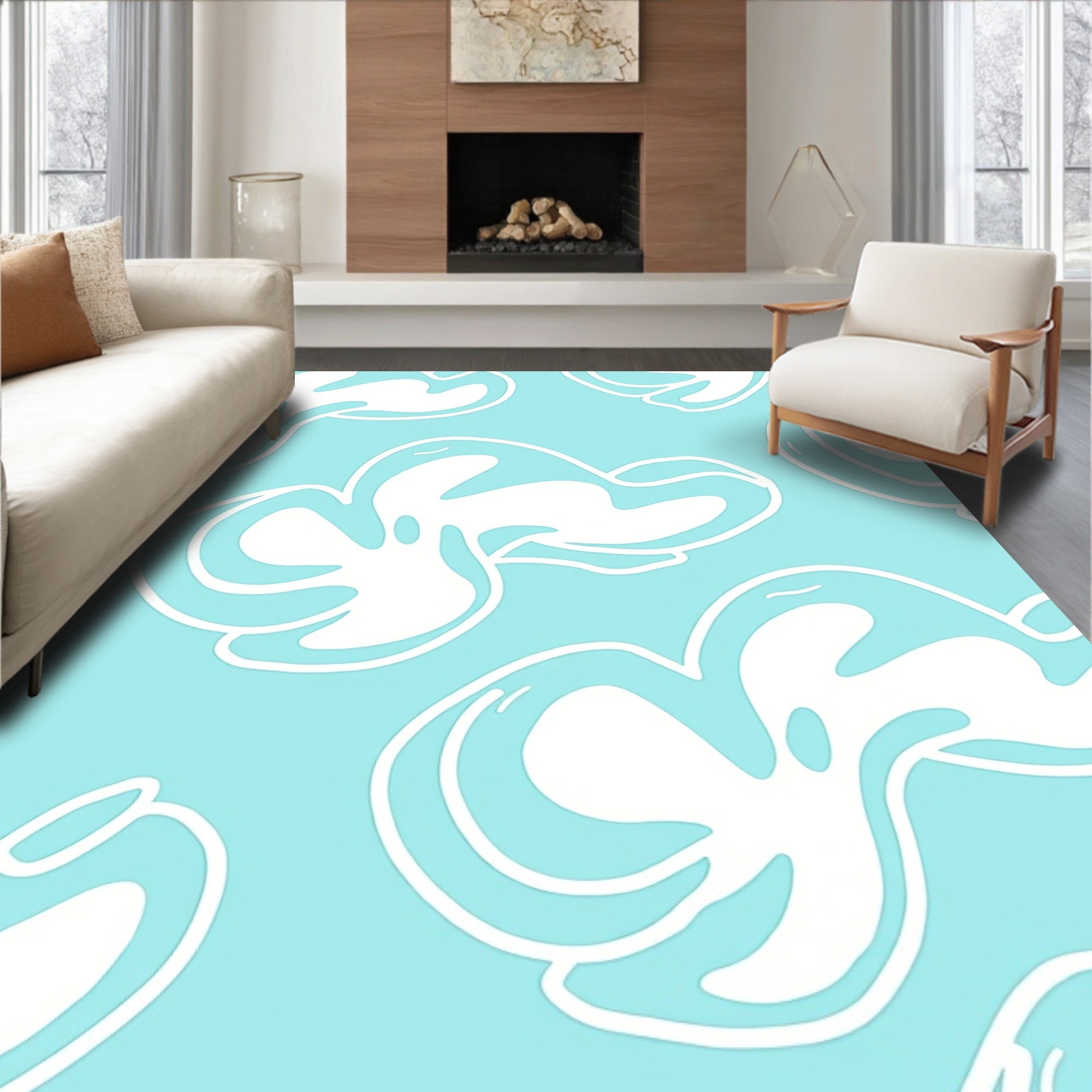 Breezy White Cloud Pastel Pattern Rug