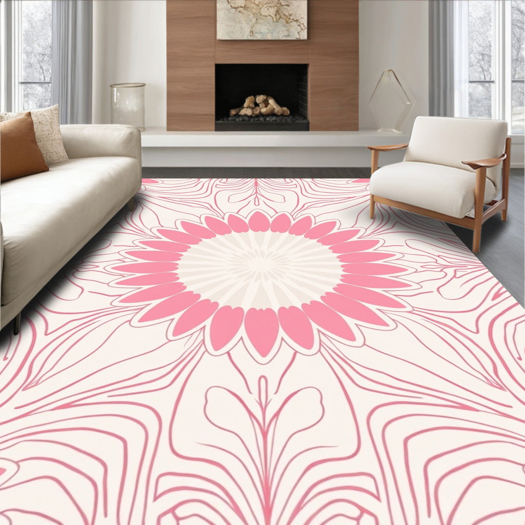 Pink Floral Mandala Pattern Rug