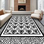 Monochrome Maze Floral Pattern Rug