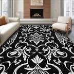 Classic Floral Paisley White On Black Rug