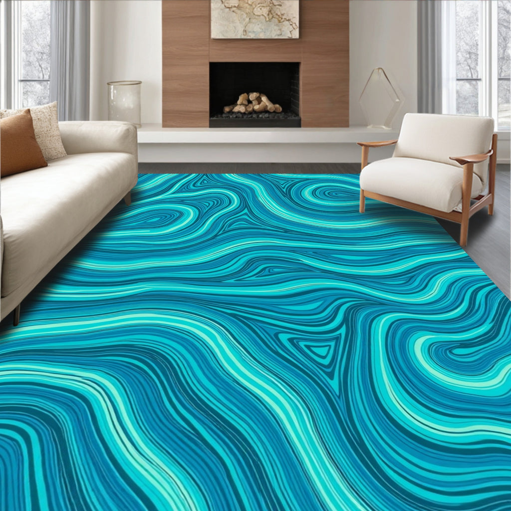 Ocean Blue Swirl Pattern Rug