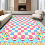 Whimsical Checkered Floral Design Rug