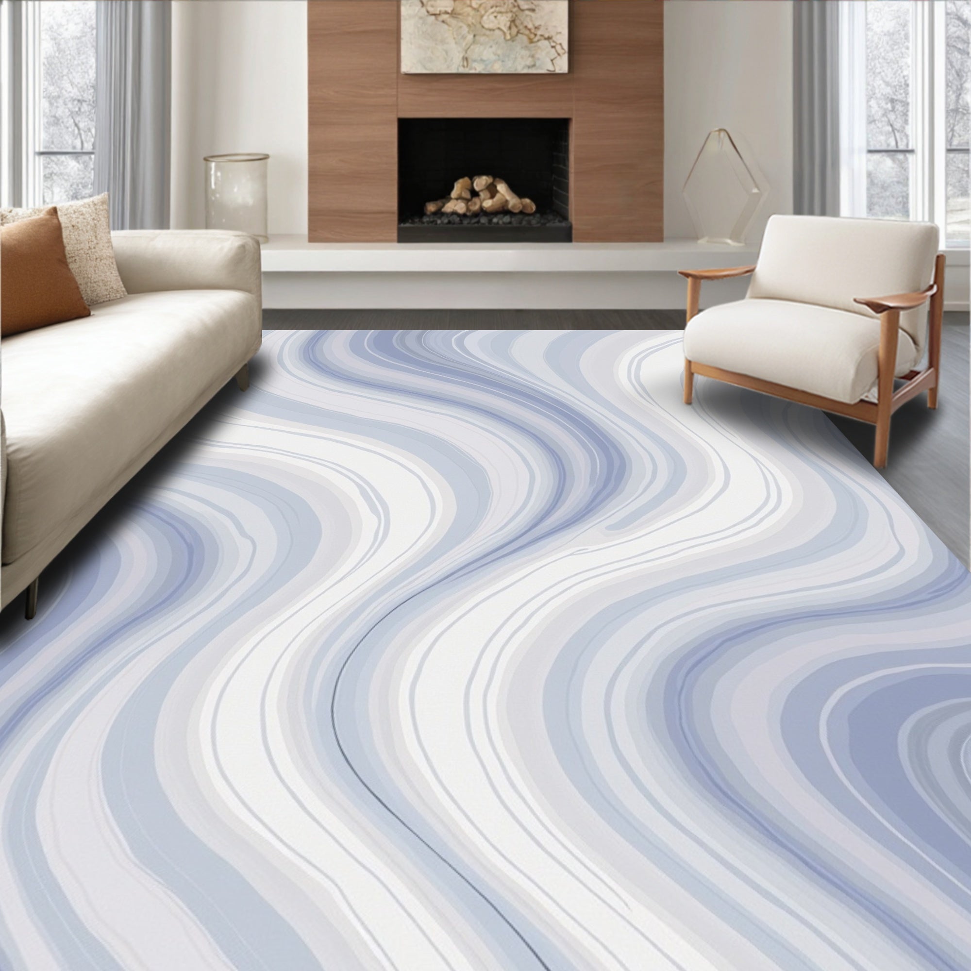 Swirling Blue White Abstract Design Rug