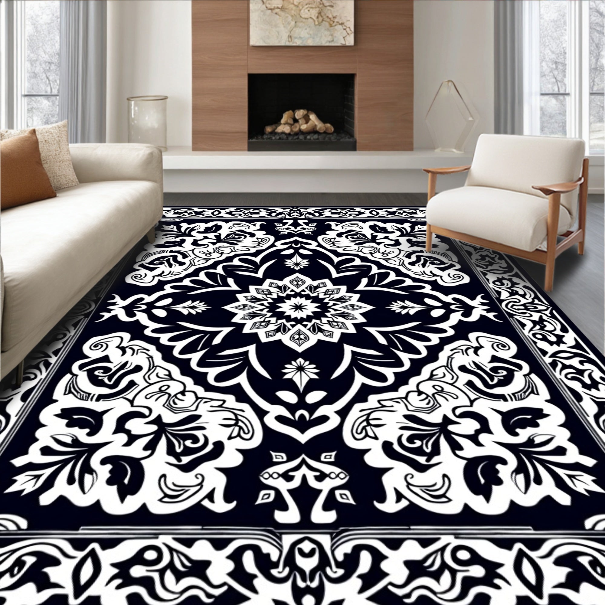 Classic Floral Mandala Patterned Rug