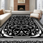 Classic Black White Floral Arabesque Rug