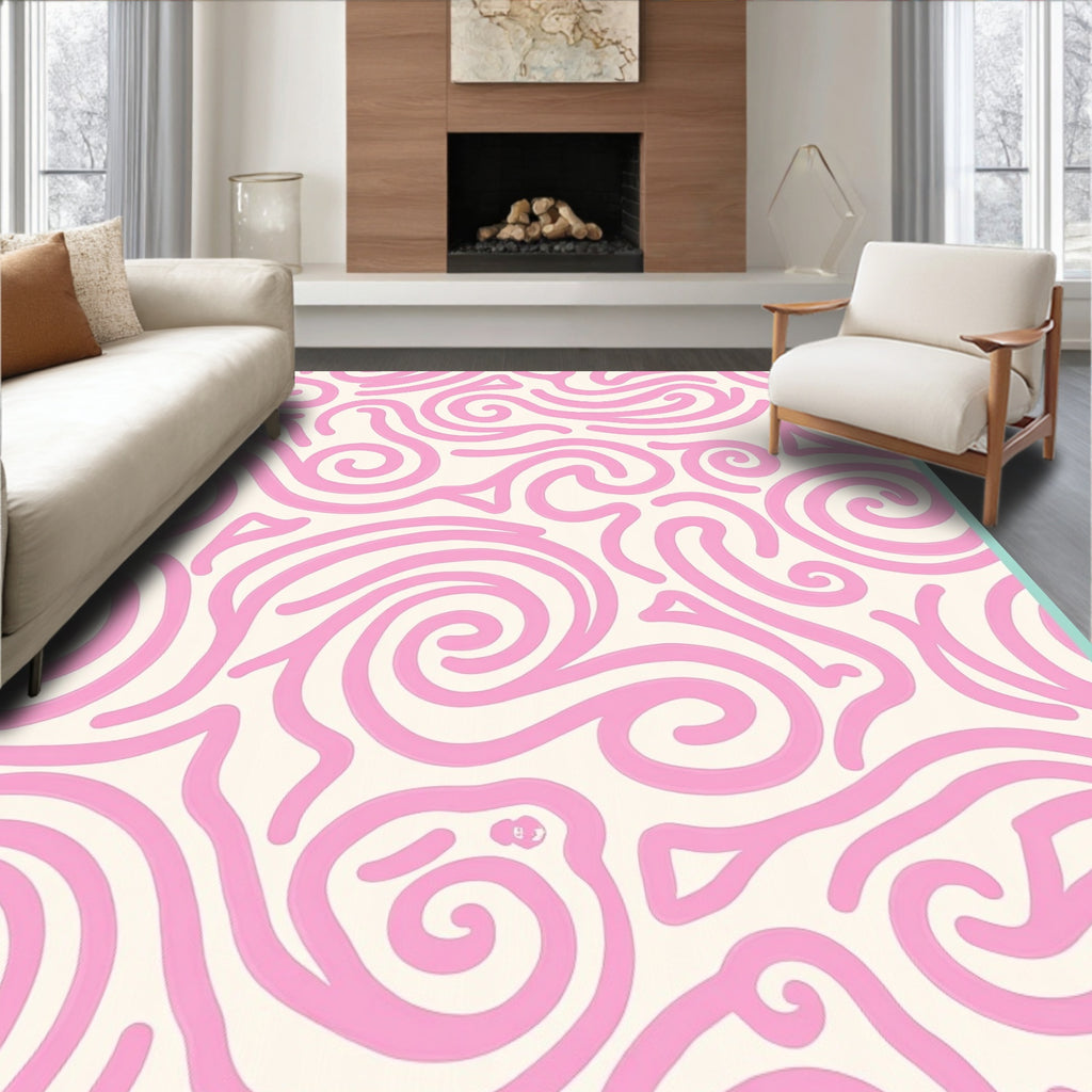 Pink Swirls Abstract Pattern Rug