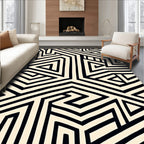 Abstract Geometric Black Stripe Pattern Rug