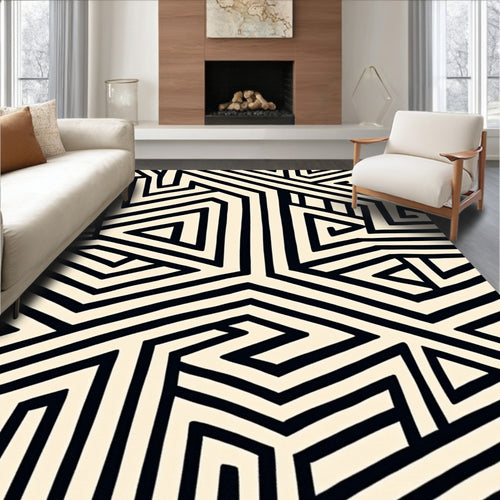 Abstract Geometric Black Stripe Pattern Rug