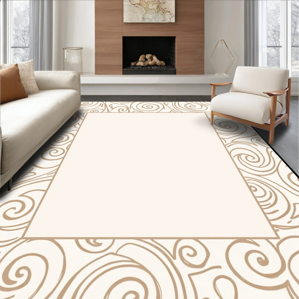 Elegant Swirls Cream Tan Pattern Rug