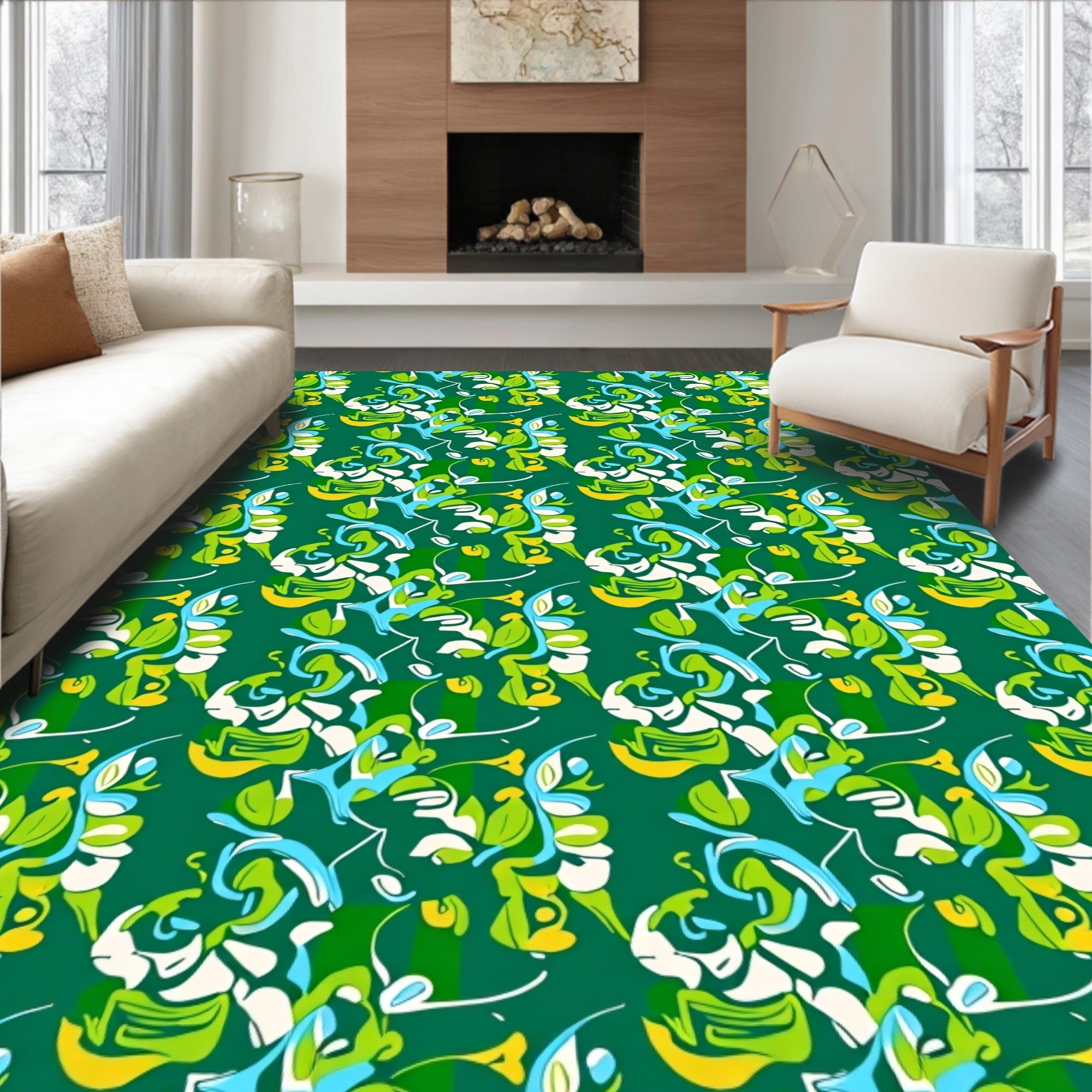 Abstract Swirls Vibrant Green Pattern Rug