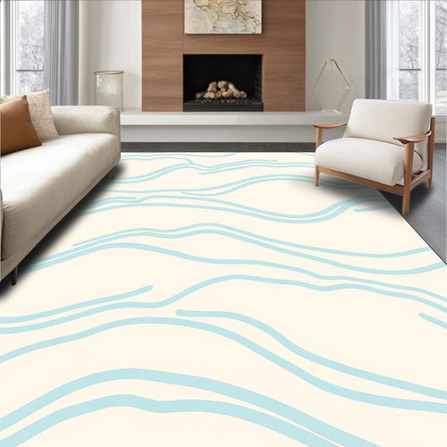Abstract Cream Light Blue Wave Rug