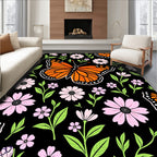 Monarch Butterfly Floral Pattern Rug